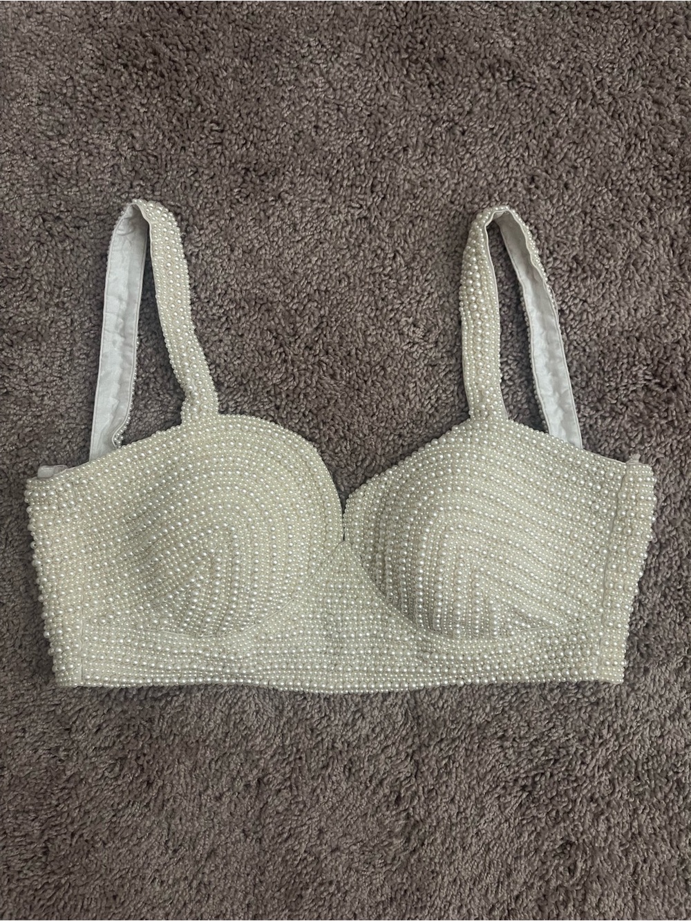 Embellished Pearl Bustier Top in Ivory
